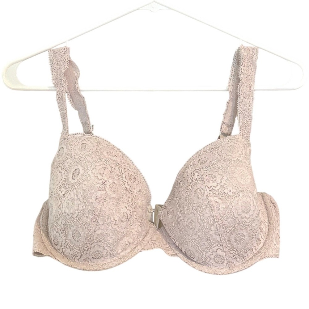 Aerie Real Power Plunge Push Up Bra Floral Lace Underwire 34DD